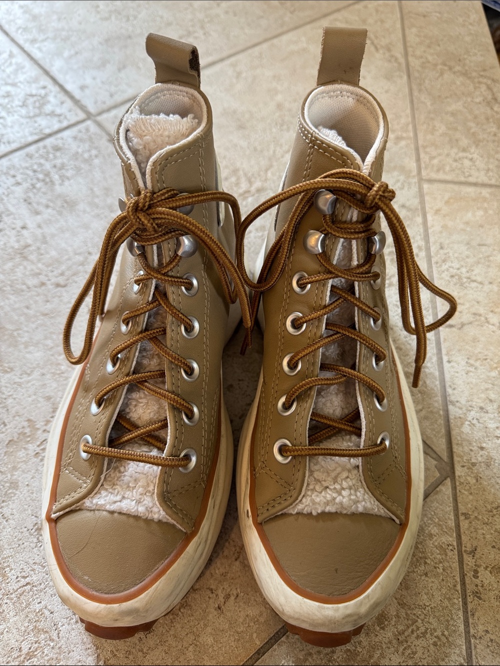 Converse High-Top Sneakers in Tan and Cream